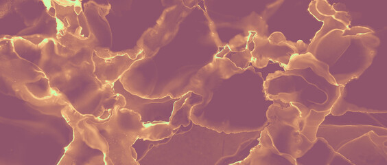 Ink Golden Marble. Brown Volcanic Paint. Red Art 