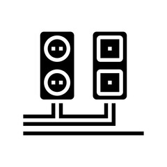socket and antenna output installation glyph icon vector. socket and antenna output installation sign. isolated contour symbol black illustration