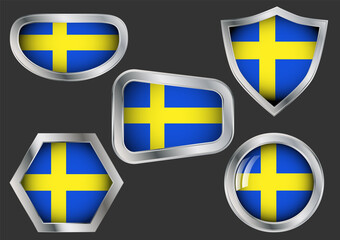 Obraz premium Set of steel Badges with the flag of Sweden
