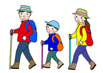 山登りをする親子