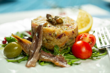tartar spread with fish, anchovies and vegetables
