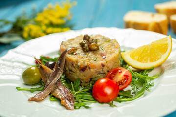 tartar spread with fish, anchovies and vegetables