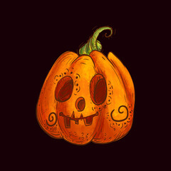 Pumpkin character. Halloween art illustration 