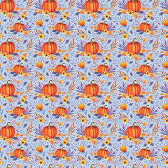 Watercolor Pumpkin harvest pattern