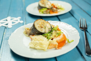 Sea bass with vegetables