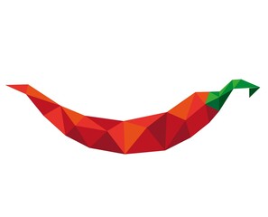 Conceptual polygonal chilli pepper. Abstract vector Illustration, low poly style. Stylized design element.
