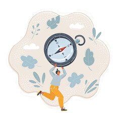Vector illustration of woman run with compass