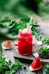 Cold cocktail with watermelon and mint