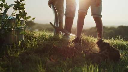 Video of grandfather and grandson planting a tree. Shot with RED helium camera in 8K. - Powered by Adobe