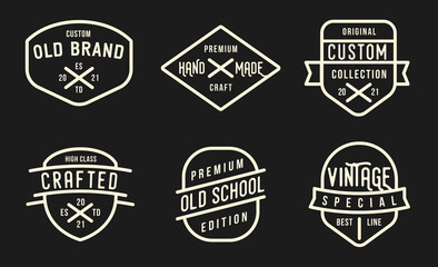 Collection of banner, logo, badge or label in retro vintage style. Graphic elements different forms. Minimalistic vector objects template for branding craft, hand made, custom products.