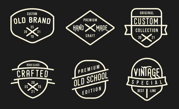 Collection of banner, logo, badge or label in retro vintage style. Graphic elements different forms. Minimalistic vector objects template for branding craft, hand made, custom products.