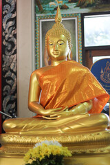 Closer look on peaceful face of Lord Buddha.