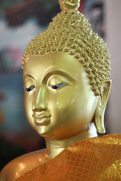 Closer look on peaceful face of Lord Buddha.