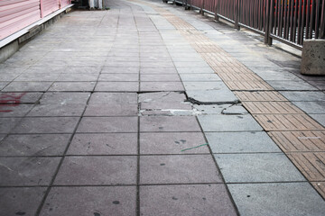Thailand footpath broken and damaged, it may not be safe to walk.