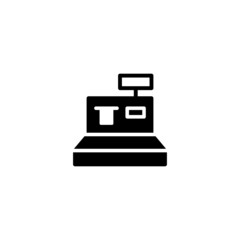 Cash Register Icon in black flat glyph, filled style isolated on white background