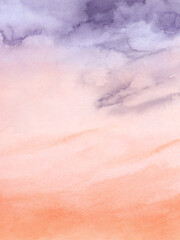Sunset sky purple and orange of watercolor paintbrush background