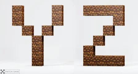 Fotobehang Letters Y, Z, pixel block. The concept of modern pixel games. Alphabet of kids 3d render, path save. © wesleyyaya