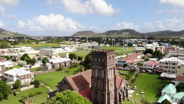 Basseterre / St Kitts & Nevis - December 2019: Aerial shot of Saint George with Saint Barnabas Anglican Church