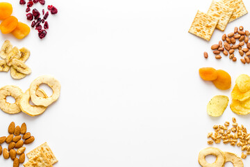 Snacks - party food set - with nuts and dried fruits top view