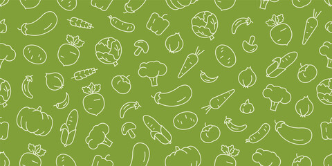 seamless pattern with minimalistic vegetables icon simple illustrations, green fresh wrap background