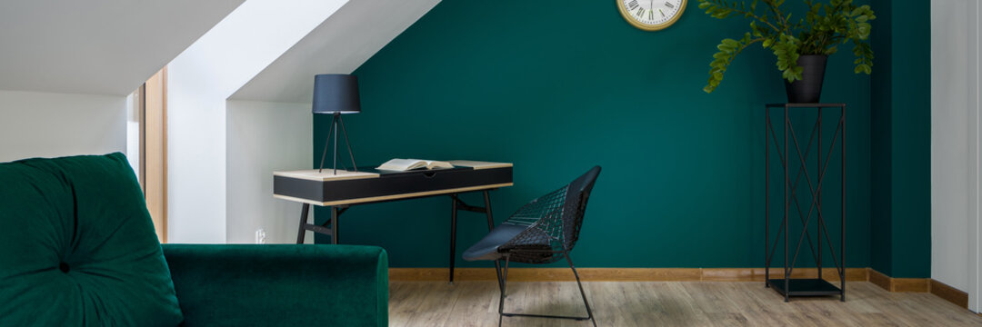 Panorama Of Room In Emerald Green Color