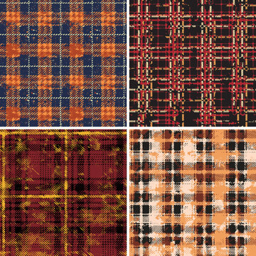 Scottish tartan plaid fabric collection abstract grunge vector seamless pattern vintage wallpaper
