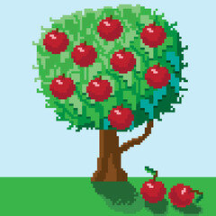 Appletree pixel art. Vector picture.	