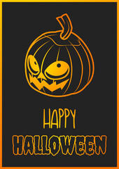 Angry Pumpkin Halloween Symbol Holiday Greeting Card,  Poster Template 