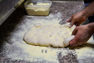 preparation of pizza in pala