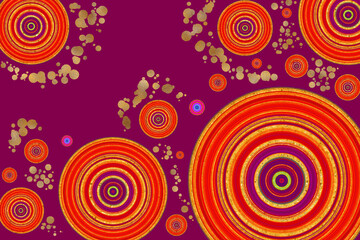 Abstract circles pattern with bright orange yellow purple and golden. Trendy background for wallpaper, flyer, poster, invitations. Digital illustration