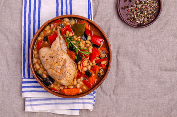 Stewed poultry with vegetables and beans