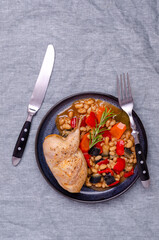 Stewed poultry with vegetables and beans