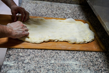 preparation of pizza in pala