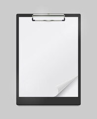 Realistic Clipboard Mockup With Blank White Sheet of Paper With Curled Corner