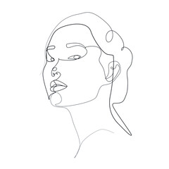 model portrait drawn with a single black line, minimalistic drawing with a line