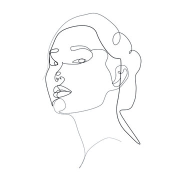 model portrait drawn with a single black line, minimalistic drawing with a line