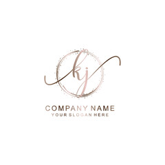 KJ Initial handwriting logo template vector