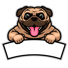 cute pug dog hol;d the blank text banner