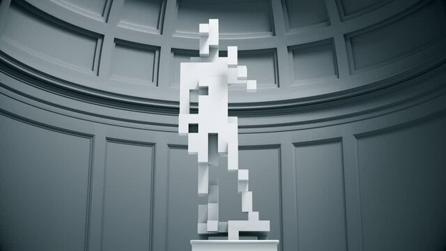 The Appearance Of David From 3D Pixels. 4K. 3840x2160. Ultra High Definition. 3D Animation.