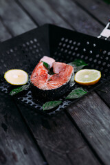 Salmon steak on the grill pan