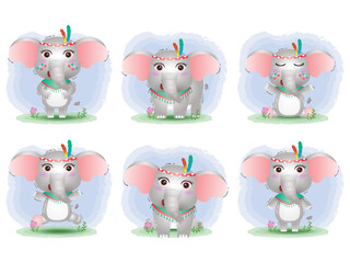 cute elephants collection with apache costume