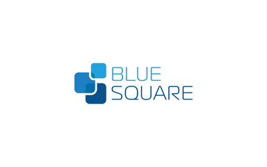 Abstract square logo formed in simple shape with blue color - obrazy, fototapety, plakaty
