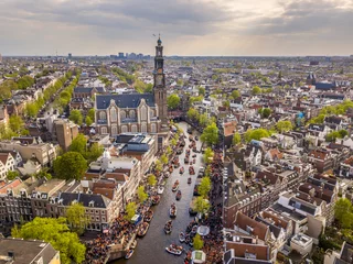 Crédence de cuisine en verre imprimé Amsterdam Westerkerk Kings day
