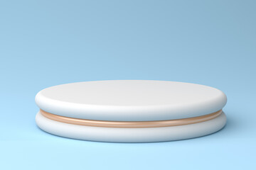 white podium with bronze accents on a pastel blue background, 3d render