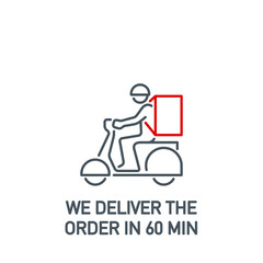 Online delivery courier on bicycle service single line icon isolated on white background. Perfect outline symbol bike food delivery banner. Quality design element information bike with editable Stroke