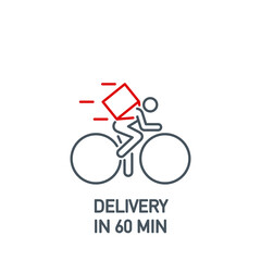 Online delivery courier on bicycle service single line icon isolated on white background. Perfect outline symbol bike food delivery banner. Quality design element information bike with editable Stroke