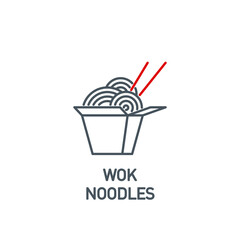 mobile app icon hot wok noodles in paper box delivery service isolated on white. outline app symbol takeaway fast food. Quality icon element take away wok noodles and chopsticks with editable Stroke