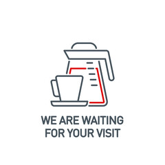 mobile app icon tea in a mug with a kettle isolated on white background. outline app symbol lunch break. Quality icon element coffee pot or teapot, cup with editable Stroke. welcome to visit banner