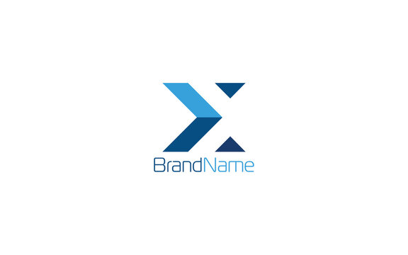 Letter X logo forms a forward symbol in blue color