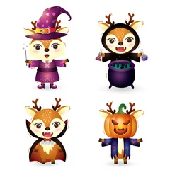 Fotobehang cute deers with costume halloween character collection © riko_design